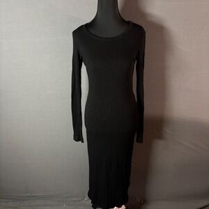 JAMES PERSE LOS ANGELES Black Ribbed Long Sleeve Maxi Dress Size 2 Made USA